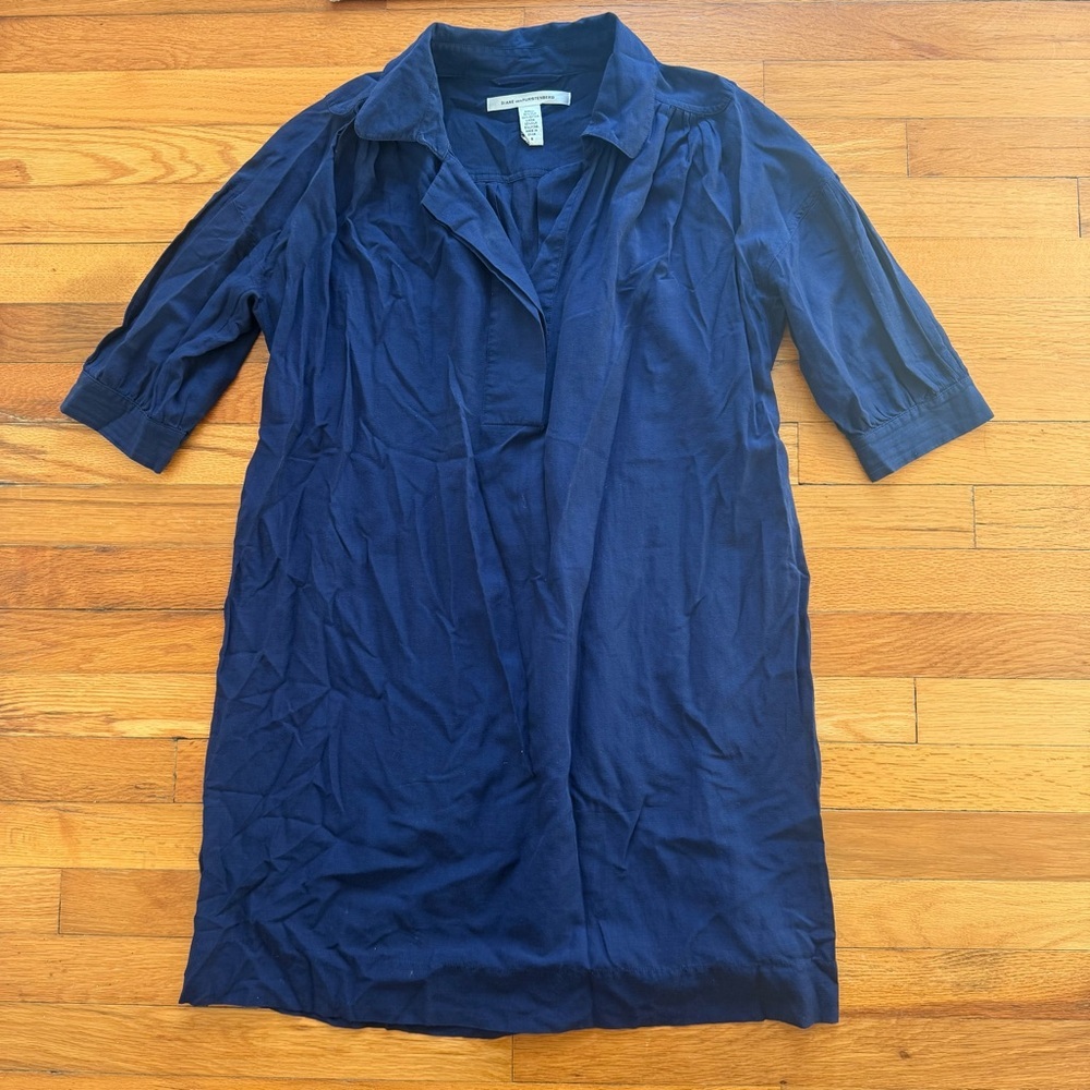 DIANE VON FURSTENBURG Tunic Dress Navy Blue Silk size 6‎